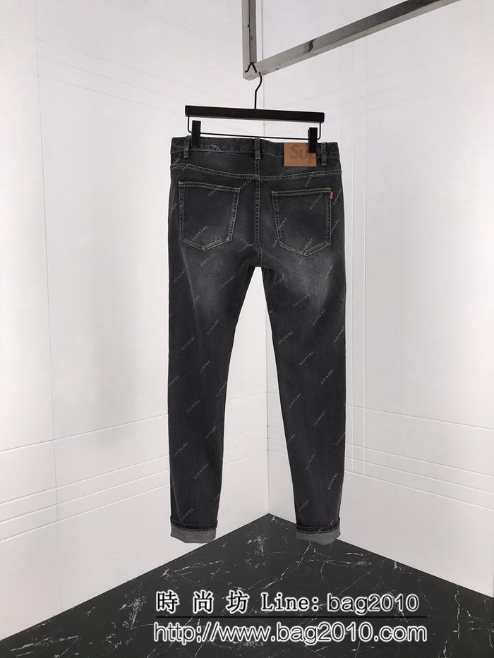 SUPREME 18ss專櫃新款 全身suPreme印花 淺灰色 男款牛仔褲 ydi2405